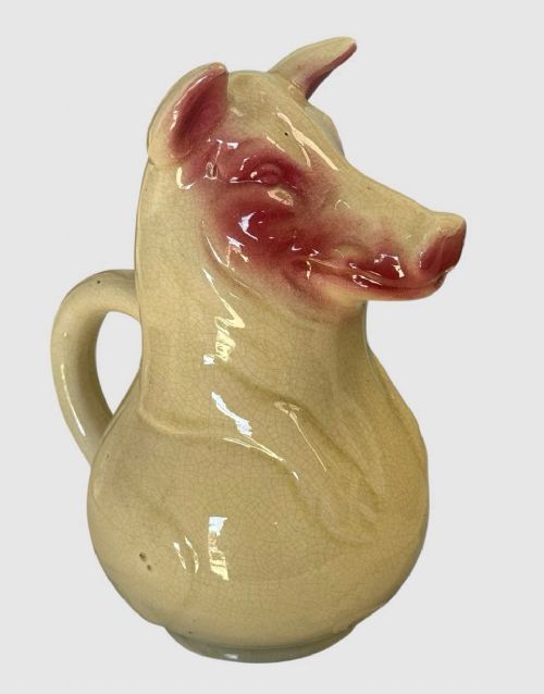 ANTIQUE MAJOLICA GLAZED CERAMIC PIG JUG PITCHER CREAMWARE STYLE RUSTIC - ADDITIONAL PHOTO 1