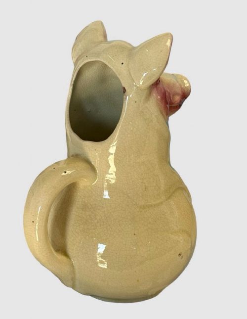 ANTIQUE MAJOLICA GLAZED CERAMIC PIG JUG PITCHER CREAMWARE STYLE RUSTIC - ADDITIONAL PHOTO 2