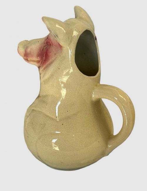 ANTIQUE MAJOLICA GLAZED CERAMIC PIG JUG PITCHER CREAMWARE STYLE RUSTIC - ADDITIONAL PHOTO 4