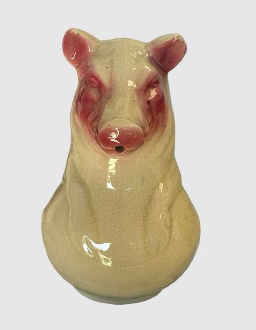 ANTIQUE MAJOLICA GLAZED CERAMIC PIG JUG PITCHER CREAMWARE STYLE RUSTIC - ADDITIONAL PHOTO 5