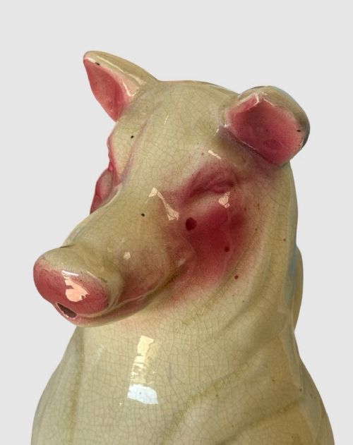 ANTIQUE MAJOLICA GLAZED CERAMIC PIG JUG PITCHER CREAMWARE STYLE RUSTIC - ADDITIONAL PHOTO 8
