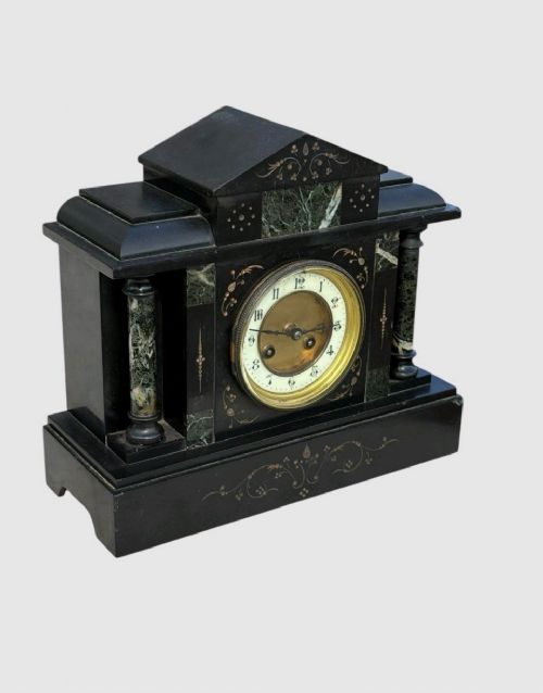 VICTORIAN BLACK SLATE MANTEL CLOCK ANTIQUE DECORATIVE FIREPLACE CLOCK UK - ADDITIONAL PHOTO 1