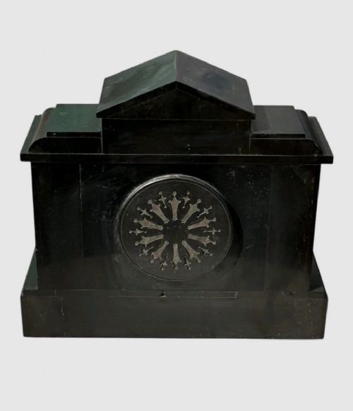 VICTORIAN BLACK SLATE MANTEL CLOCK ANTIQUE DECORATIVE FIREPLACE CLOCK UK - ADDITIONAL PHOTO 2