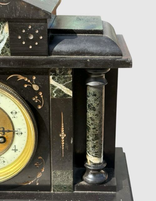 VICTORIAN BLACK SLATE MANTEL CLOCK ANTIQUE DECORATIVE FIREPLACE CLOCK UK - ADDITIONAL PHOTO 3