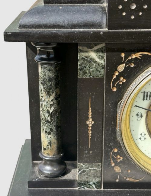 VICTORIAN BLACK SLATE MANTEL CLOCK ANTIQUE DECORATIVE FIREPLACE CLOCK UK - ADDITIONAL PHOTO 4