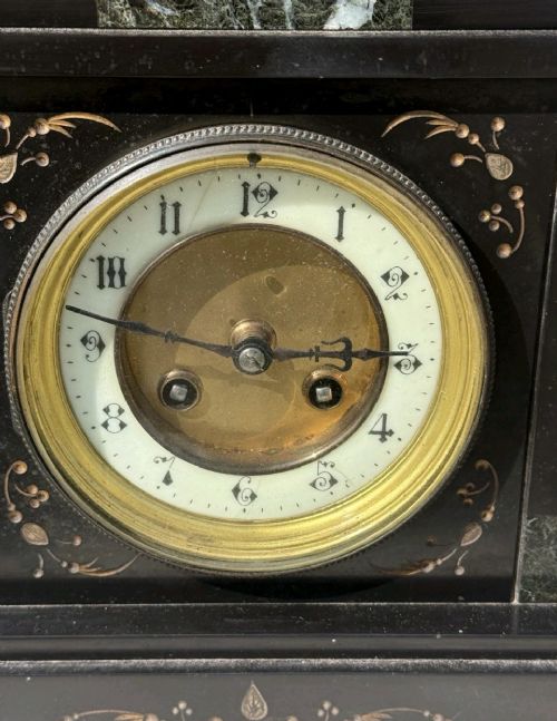 VICTORIAN BLACK SLATE MANTEL CLOCK ANTIQUE DECORATIVE FIREPLACE CLOCK UK - ADDITIONAL PHOTO 6