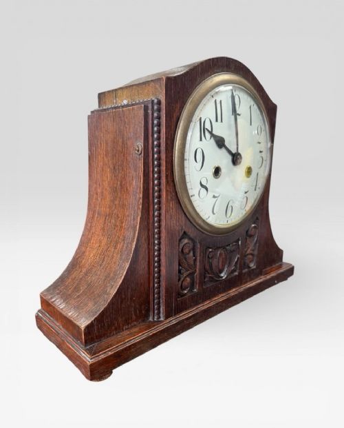 ANTIQUE ART DECO OAK MANTEL CLOCK MECHANICAL VINTAGE 1920S 1930S - ADDITIONAL PHOTO 1