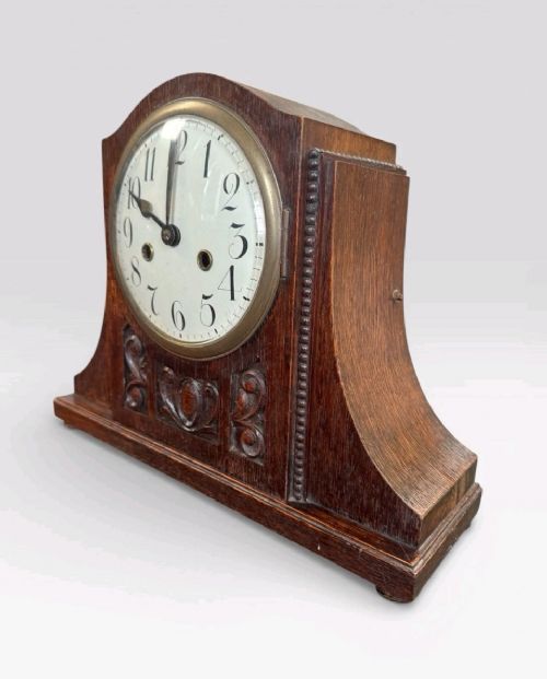 ANTIQUE ART DECO OAK MANTEL CLOCK MECHANICAL VINTAGE 1920S 1930S - ADDITIONAL PHOTO 2