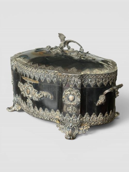ANTIQUE FRENCH EBONISED SERPENTINE TABLE CASKET JEWELLERY BOX C19TH - ADDITIONAL PHOTO 2