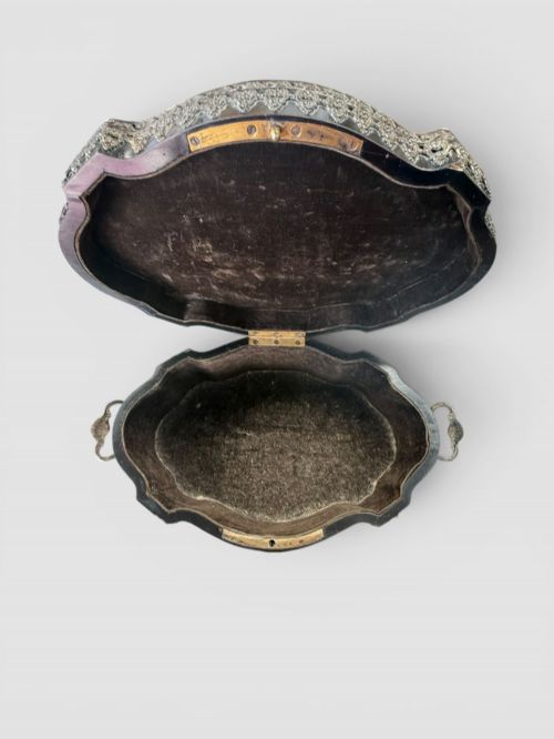 ANTIQUE FRENCH EBONISED SERPENTINE TABLE CASKET JEWELLERY BOX C19TH - ADDITIONAL PHOTO 5