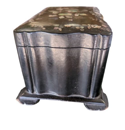 VICTORIAN PAPIER MCH TEA CADDY WITH MOTHER OF PEARL INLAY C1860 - ADDITIONAL PHOTO 1