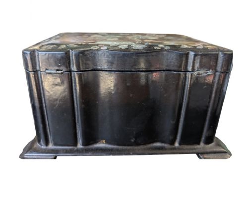 VICTORIAN PAPIER MCH TEA CADDY WITH MOTHER OF PEARL INLAY C1860 - ADDITIONAL PHOTO 2