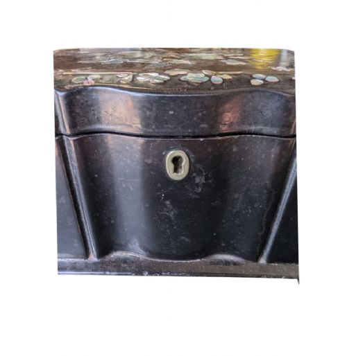 VICTORIAN PAPIER MCH TEA CADDY WITH MOTHER OF PEARL INLAY C1860 - ADDITIONAL PHOTO 5