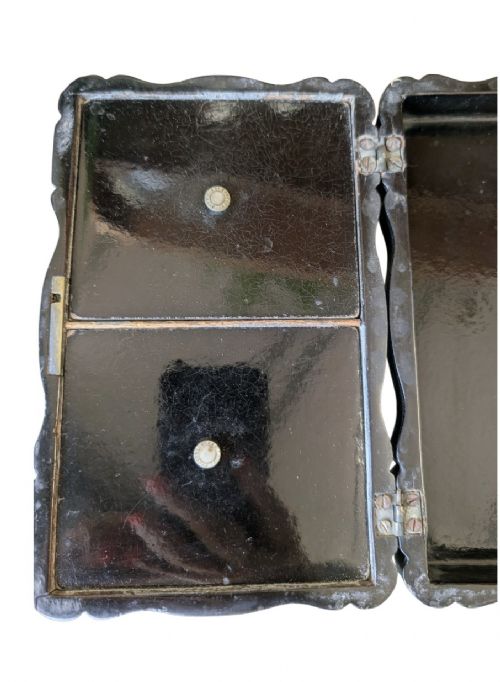 VICTORIAN PAPIER MCH TEA CADDY WITH MOTHER OF PEARL INLAY C1860 - ADDITIONAL PHOTO 10