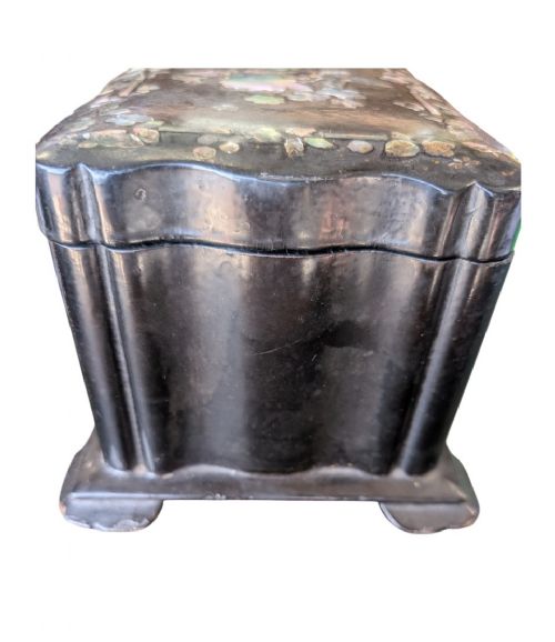 VICTORIAN PAPIER MCH TEA CADDY WITH MOTHER OF PEARL INLAY C1860 - ADDITIONAL PHOTO 12