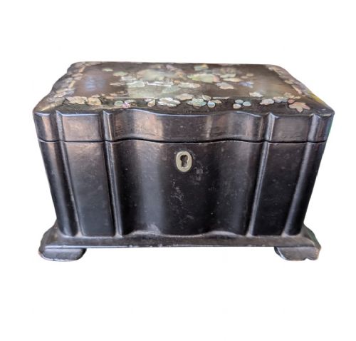 VICTORIAN PAPIER MCH TEA CADDY WITH MOTHER OF PEARL INLAY C1860 - ADDITIONAL PHOTO 13