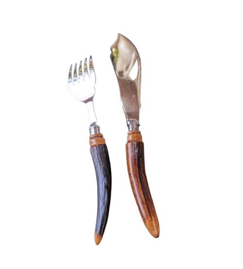 VICTORIAN STAG ANTLER HANDLED FISH SERVING SET WITH STERLING SILVER COLLARS C18901910 - ADDITIONAL PHOTO 1