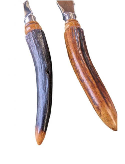 VICTORIAN STAG ANTLER HANDLED FISH SERVING SET WITH STERLING SILVER COLLARS C18901910 - ADDITIONAL PHOTO 2