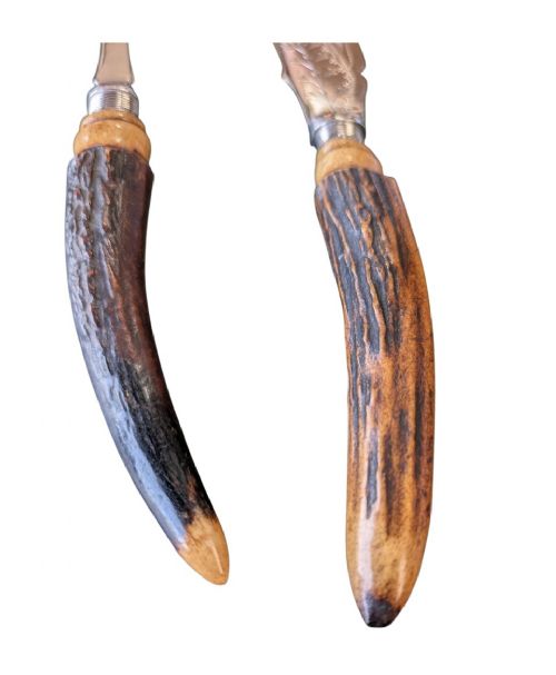 VICTORIAN STAG ANTLER HANDLED FISH SERVING SET WITH STERLING SILVER COLLARS C18901910 - ADDITIONAL PHOTO 5