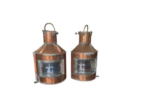 ANTIQUE COPPER SHIP LANTERNS BY ALDERSON GYDE LTD BOW STARBOARD PATT 24 BOW PORT PATT 23