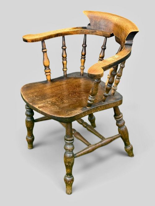 Antique Victorian Beech & Elm Smokers Captains Chair English Circa 1890