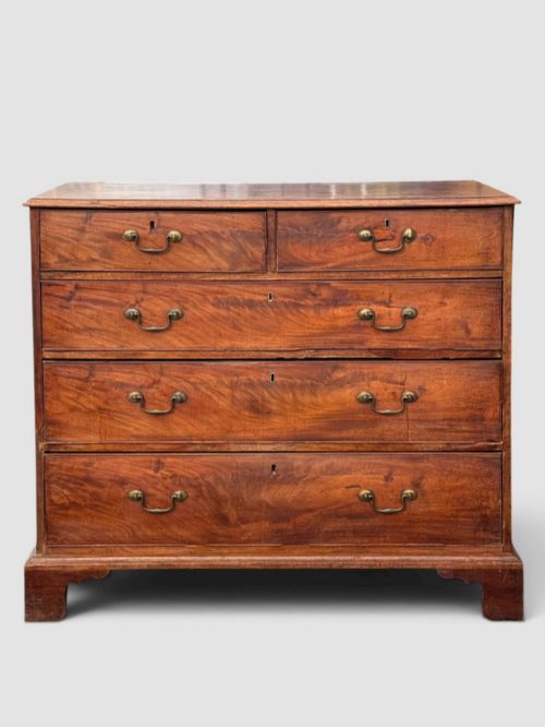 Antique Georgian Mahogany Chest of Drawers 2 Over 3 Brass Handles
