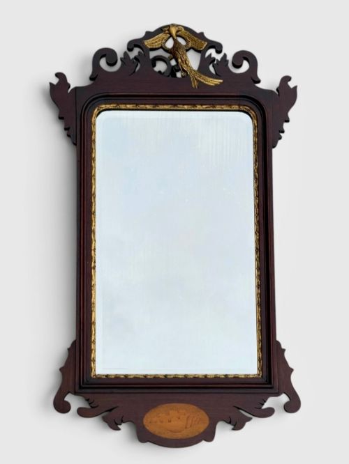 Antique Georgian Style Mahogany Wall Mirror Ho Ho Bird Carved Frame C1890