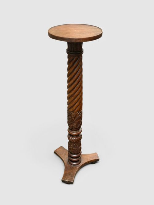 Antique Carved Mahogany Torchere Plant Stand Pedestal Display Stand