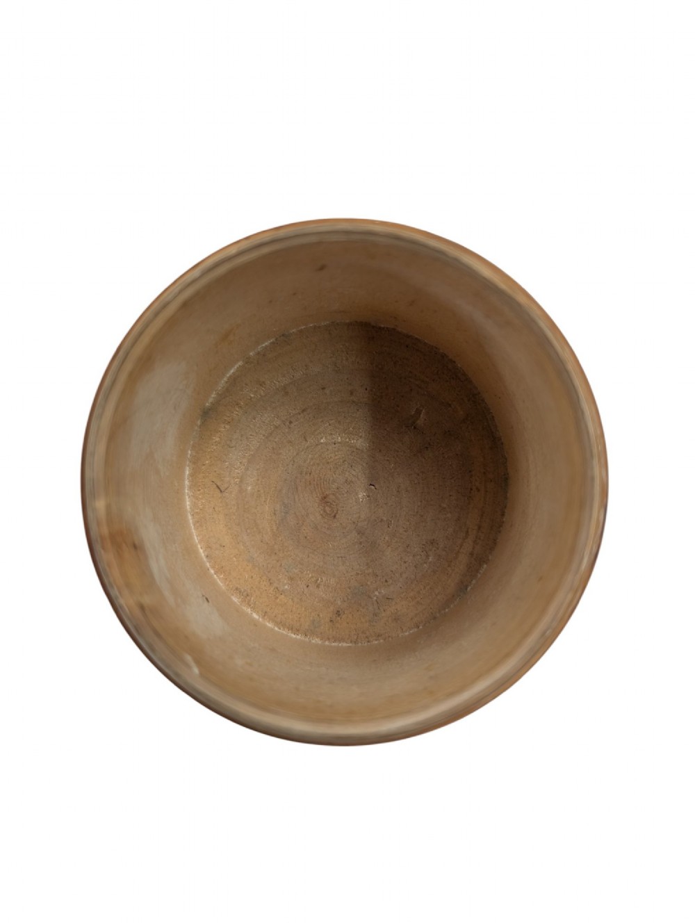 A 19th-century turned boxwood cylindrical container featuring a fitted lid decorated with concentric painted rings and a naturally aged finish. View III