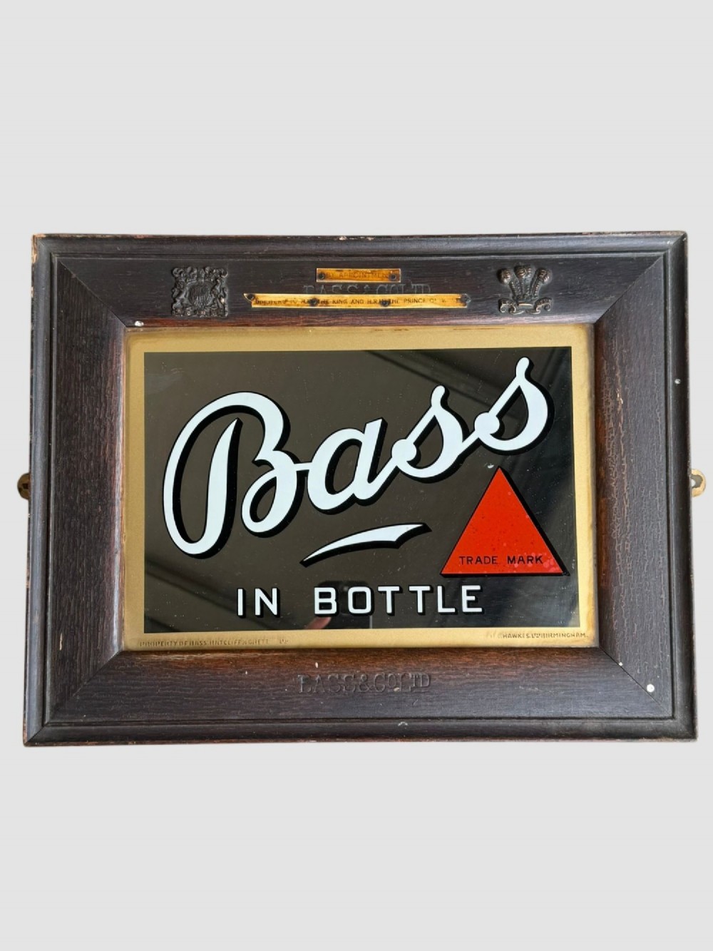 Antique Bass & Co Bass In Bottle Pub Advertising Mirror Sign Oak Frame