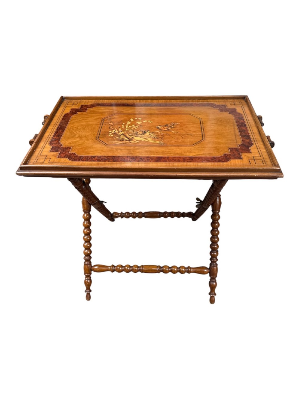 Late 19thc Sorrento Ware Marquetry Butler's Tray Table