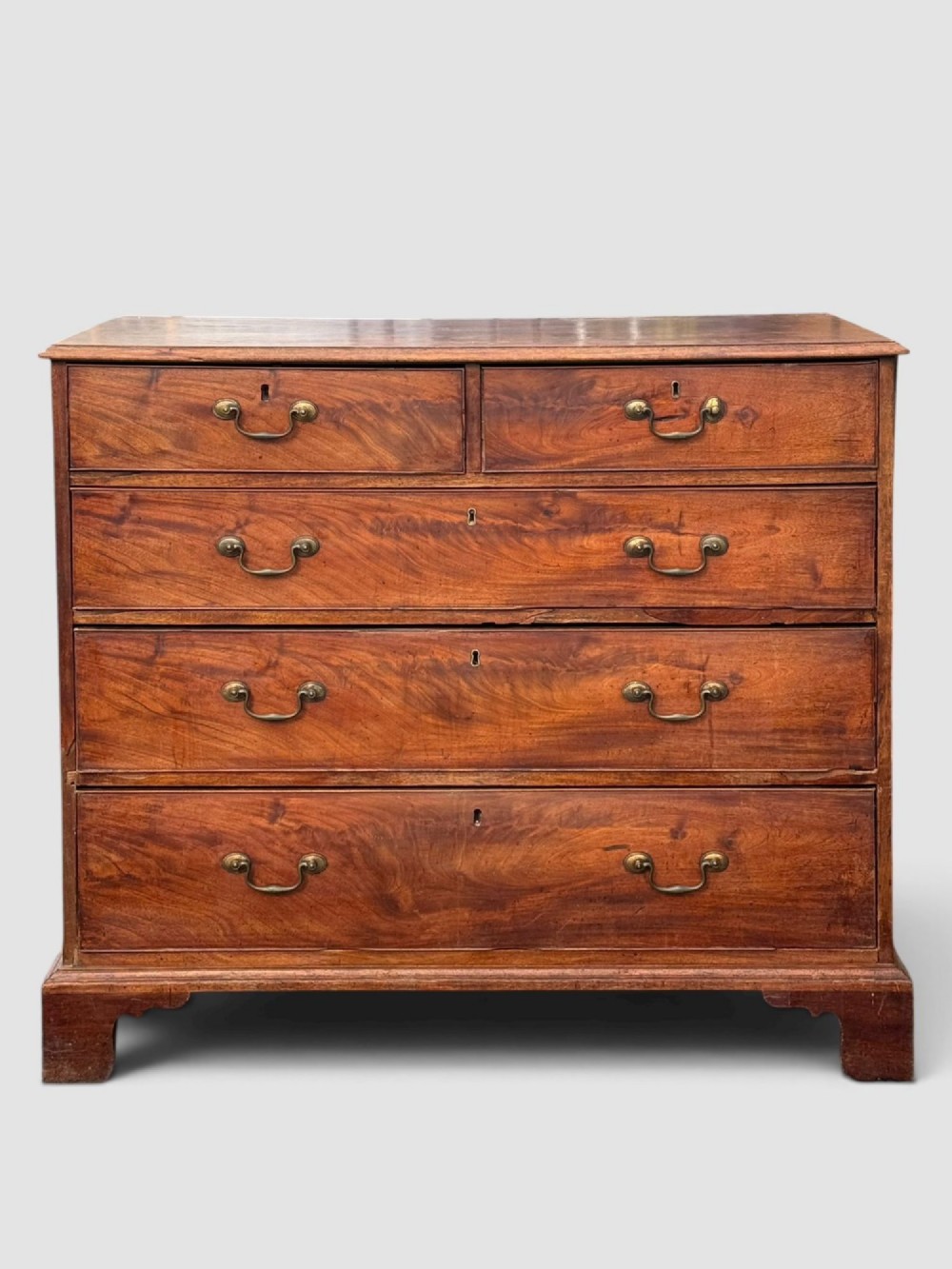 Antique Georgian Mahogany Chest of Drawers 2 Over 3 Brass Handles