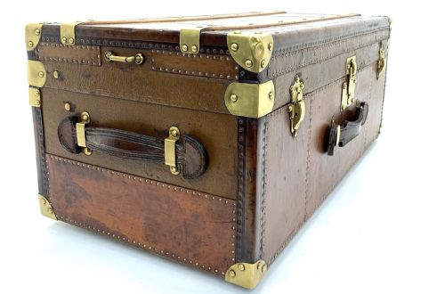 Steamer Travel Trunk - Leather with Beechwood Banding