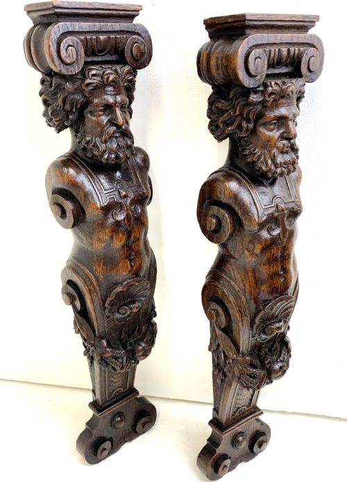 Fine Oak Carved Atlantis Figures (Pair) - Circa 1840 - 1850