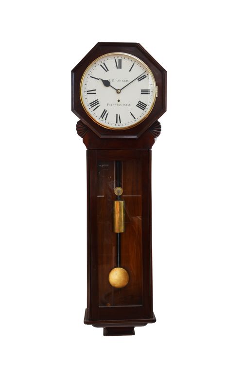 mahogany 8 day norwich wall clock by john robert parker of walsingham circa 1850 - CATEGORY: ANTIQUE CLOCKS - DATED 1850