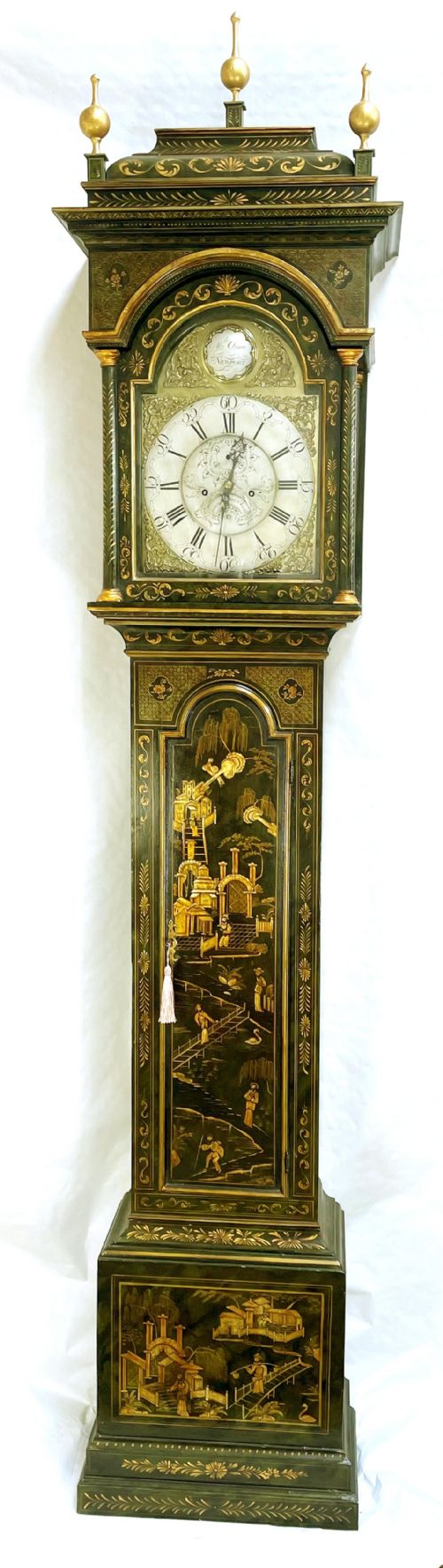 lacquered long case clock - CATEGORY: ANTIQUE CLOCKS - DATED GEORGIAN