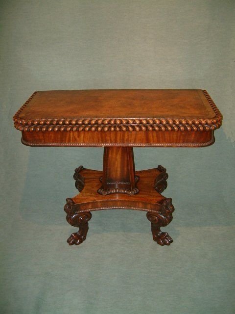 Superb Irish Mahogany Georgian Fold Over Pedestal Tea Table with Rosewood Crossbanding & Brass Inlay