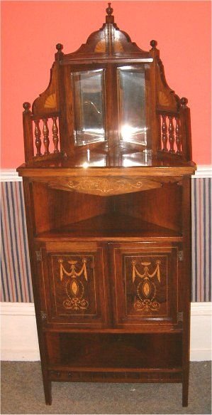 Rosewood Edwardian Inlaid Corner Cabinet