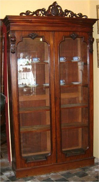 Victorian Glazed Bookcase with Carved Cornice