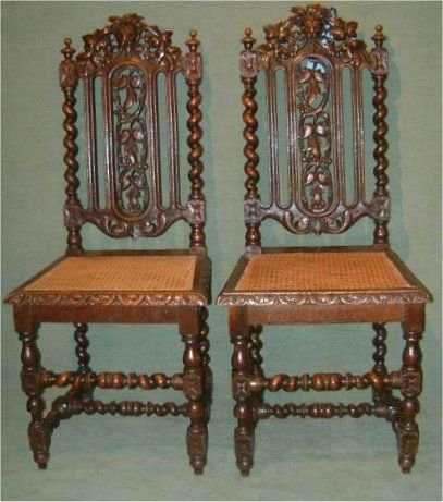 Pair of Victorian Carved Oak Hall Chairs