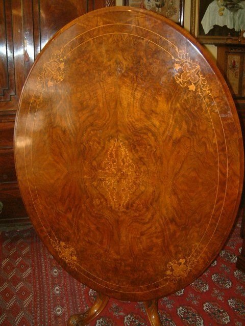 A Superb Victorian Burr Walnut & Inlaid Oval Pedestal Dining Table