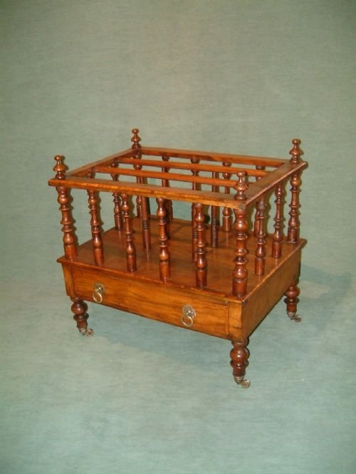 Victorian Walnut Canterbury with Drawer on Brass Castors