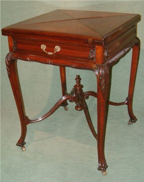Victorian Mahogany Envelope Card Table with Drawer