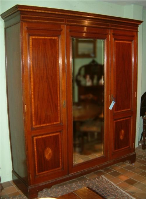 Victorian Mahogany & Inlaid Sheraton Revival Wardrobe