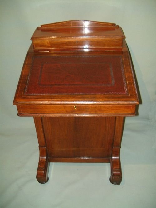 Victorian Rosewood & Boxwood Inlaid Davenport Desk
