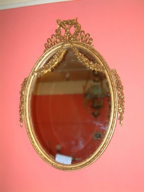 Edwardian Oval Wall Mirror with Gesso Decoration