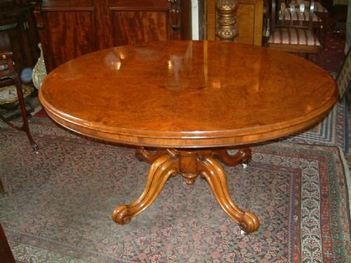 Victorian Burr Walnut Oval Dining Table