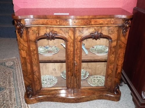 Victorian Walnut & Inlaid Credenza/pier Cabinet
