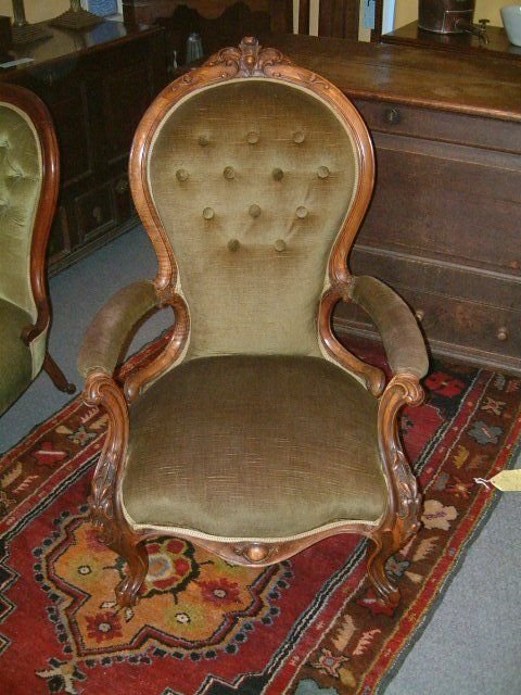 Victorian Walnut Arm Chair with Carved Decoration