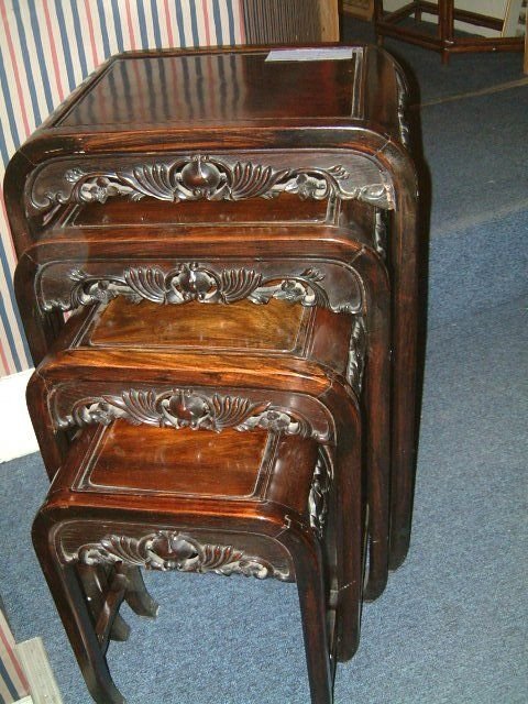 Nest of 19th Century Oriental Rosewood Carved Tables
